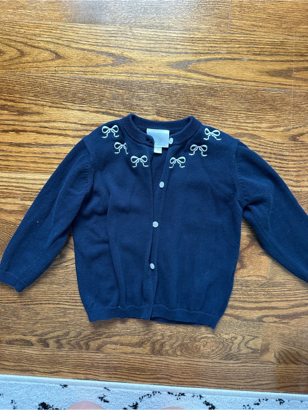 Little English Navy Blue Cardigan with Cream Bow Embroidery
